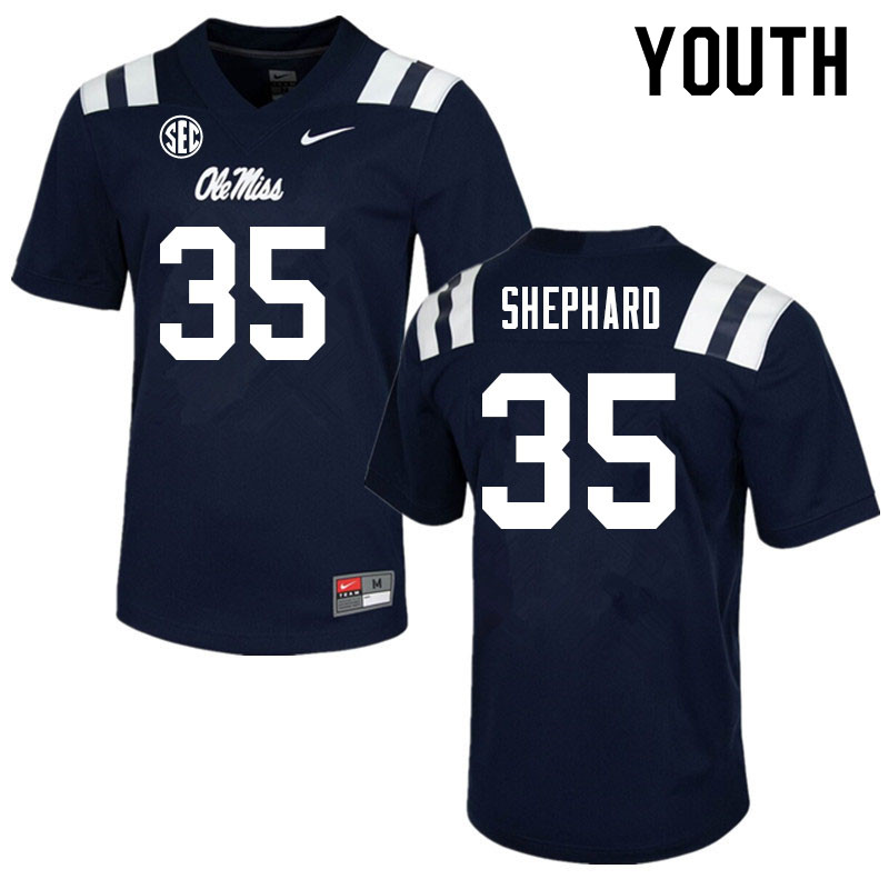 Youth #35 Urriah Shephard Ole Miss Rebels College Football Jerseys Sale-Navy - Click Image to Close